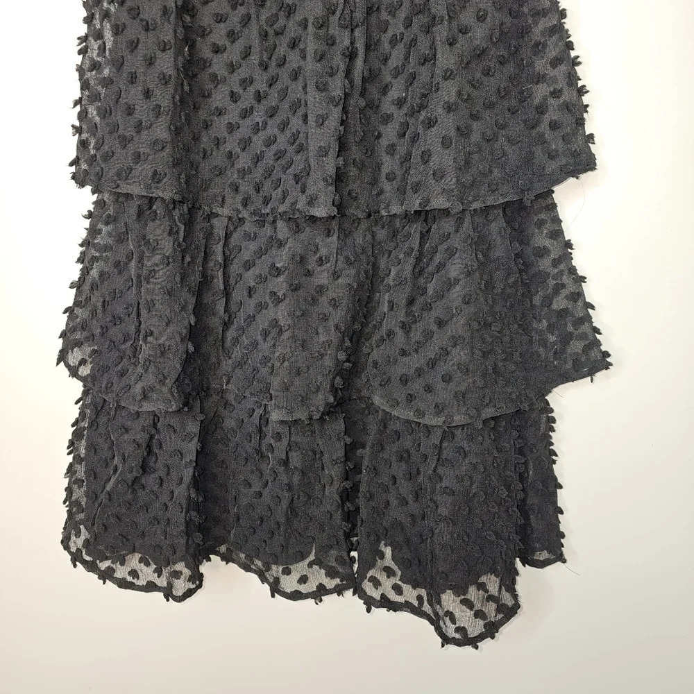 Lulu's Women's Flirting with You Black Tiered Pom Pom Midi Dress Size Small NWT - Picture 5 of 13